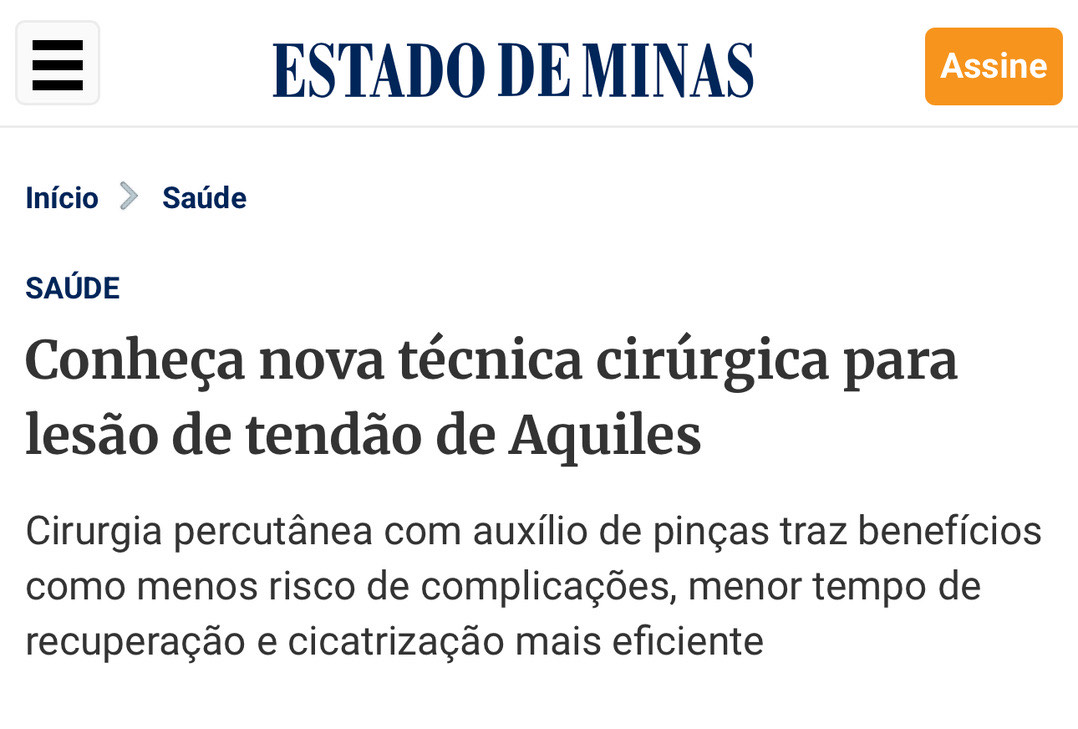 Imprensa · Estado de Minas, nova técnica no tendão de Aquiles